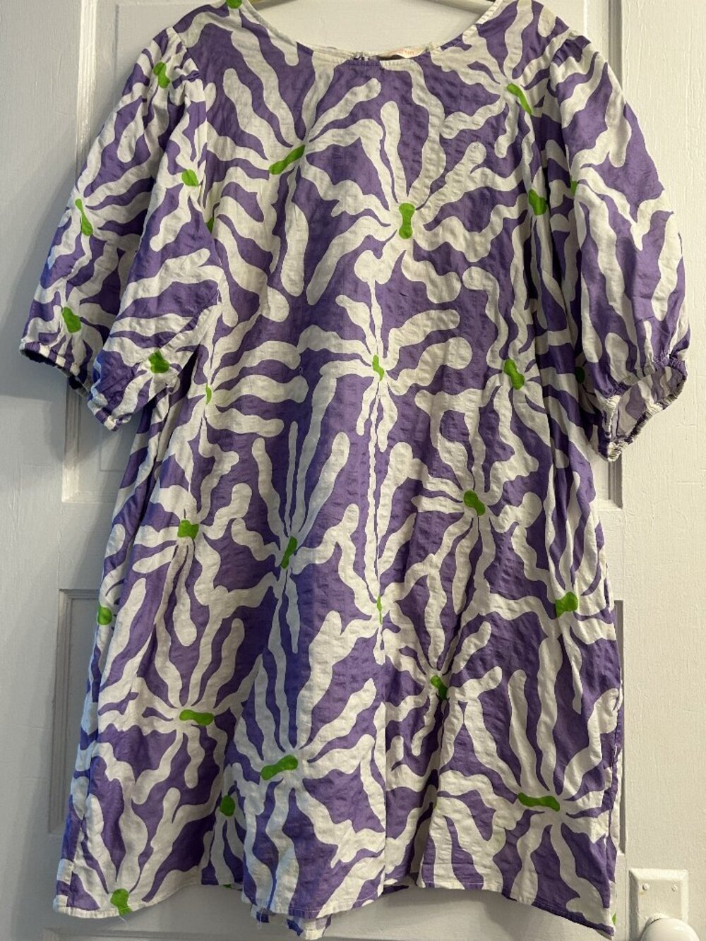 Gorman Purple White Abstract Floral Seersucker Smock Dress AU 20 US 16 Plus Size